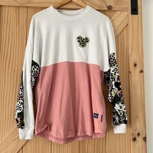 Disney White and Pink Sweatshirt with Leopard Print Sleeves